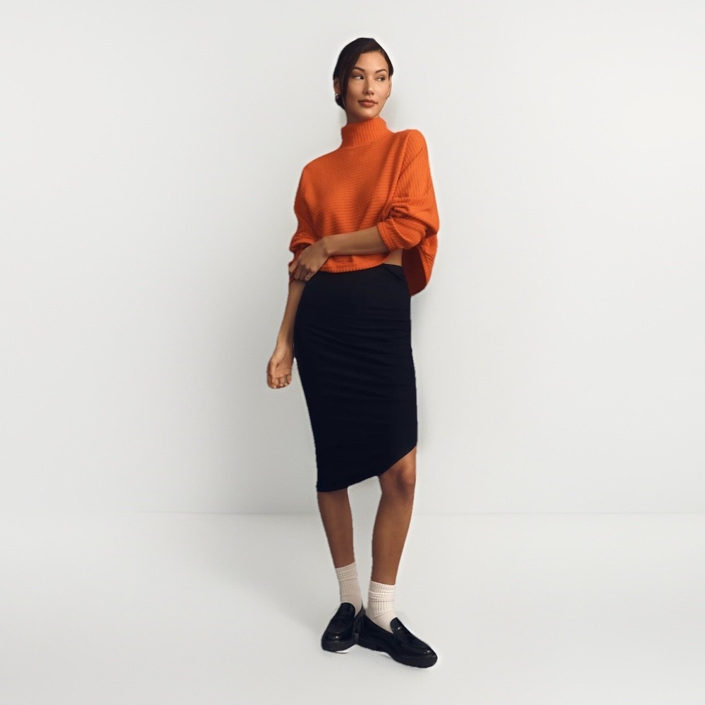 Pilcro Anthropologie Orange Mock Neck Ribbed Cropped Sweater XXS Oversized